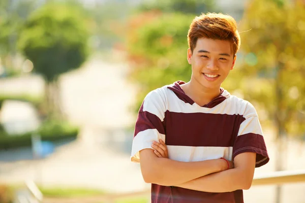 Happy Young Man in Striped Tシャツ — ストック写真
