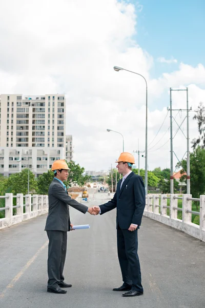 Contraente e cliente che si stringe la mano — Foto Stock