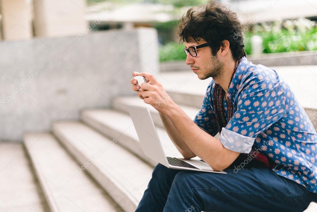 Student  using smartphone