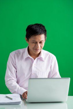 Dizüstü bilgisayarda çalışan iş adamı