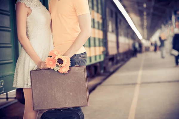 Girl giving farewell kiss — Stock Photo, Image