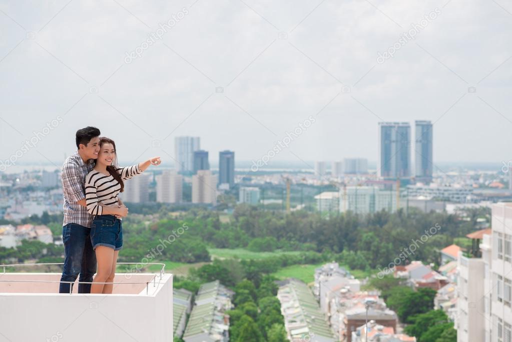 Asian couple enjoying view