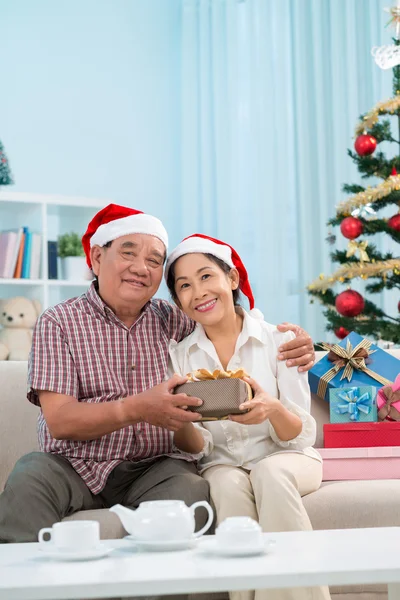 Parejas mayores en Santa hats —  Fotos de Stock