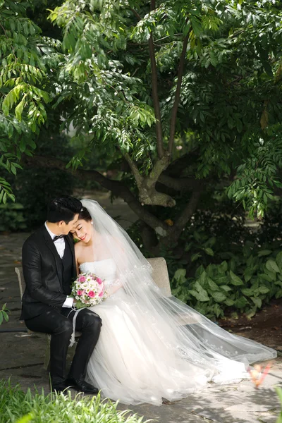 Newlywed couple in park — Stock Photo, Image