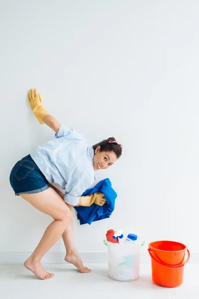 Empregada doméstica alegre — Fotografia de Stock