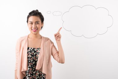 Düşünce balonu ile Vietnamca kız