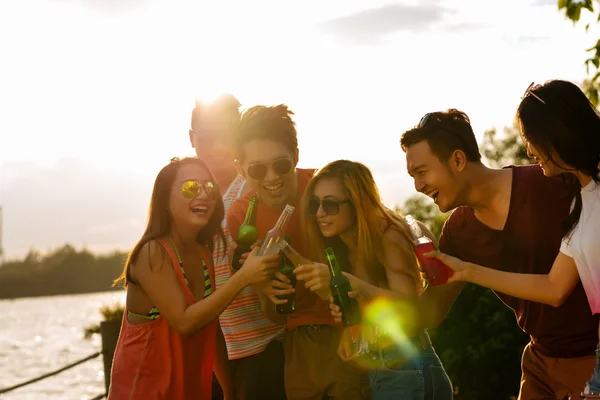 Freunde stoßen beim Sommerfest an — Stockfoto