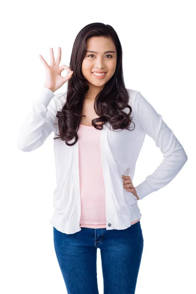 Vietnamese girl showing ok sign — Stock Photo, Image