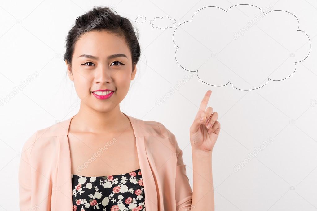 Attractive woman with thought bubble
