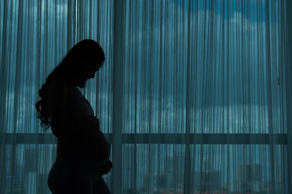 Silhouette of pregnant woman — Stock Photo, Image