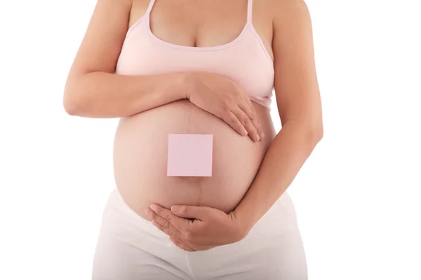Pink sticker on belly — Stock Photo, Image