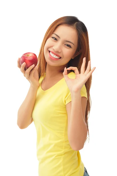 Chica con manzana roja —  Fotos de Stock