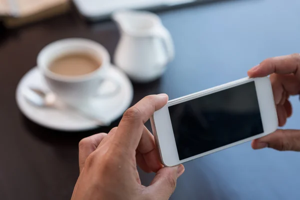 Hands taking photo of morning coffee — Stock Photo, Image