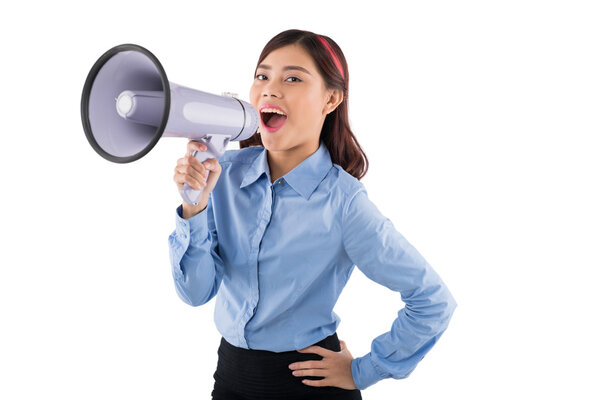 business lady with megaphone
