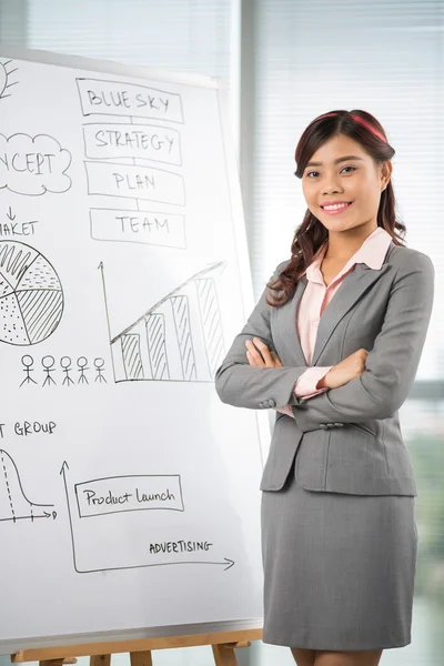 Business damen på Whiteboard-tavlan — Stockfoto