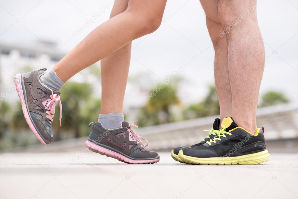 Kissing couple of joggers