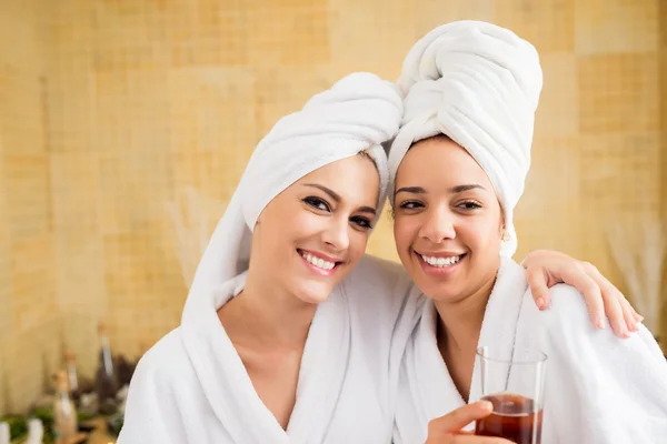 Best friends in bathrobes — Stock Photo, Image