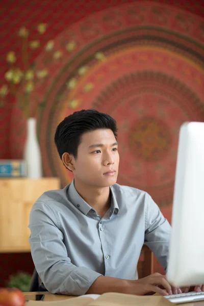 Man werkt op de computer — Stockfoto