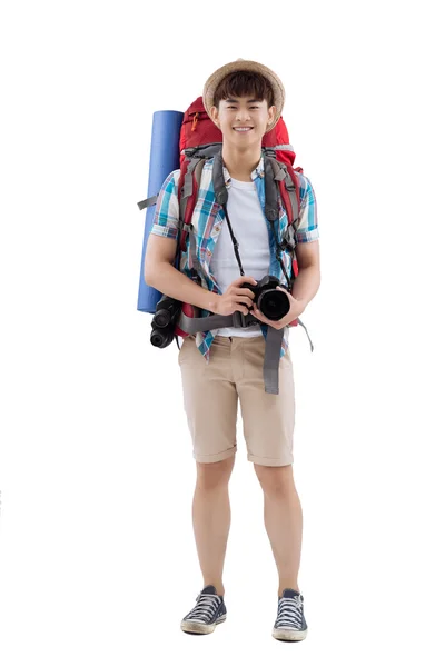 Asian hiker with a digital camera — Stock Photo, Image