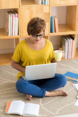 Dizüstü bilgisayarda çalışan kadın