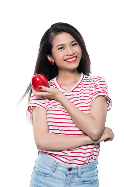 Fille avec grosse pomme rouge — Photo