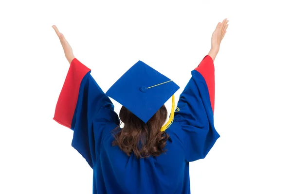 Faculdade graduado com braços estendidos — Fotografia de Stock