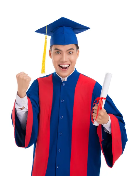 Excited school-leaver with  diploma — Stock Photo, Image