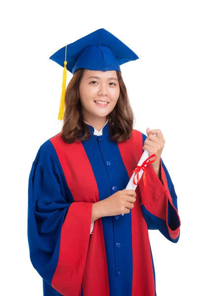 Female graduate holding diploma — Stock Photo, Image
