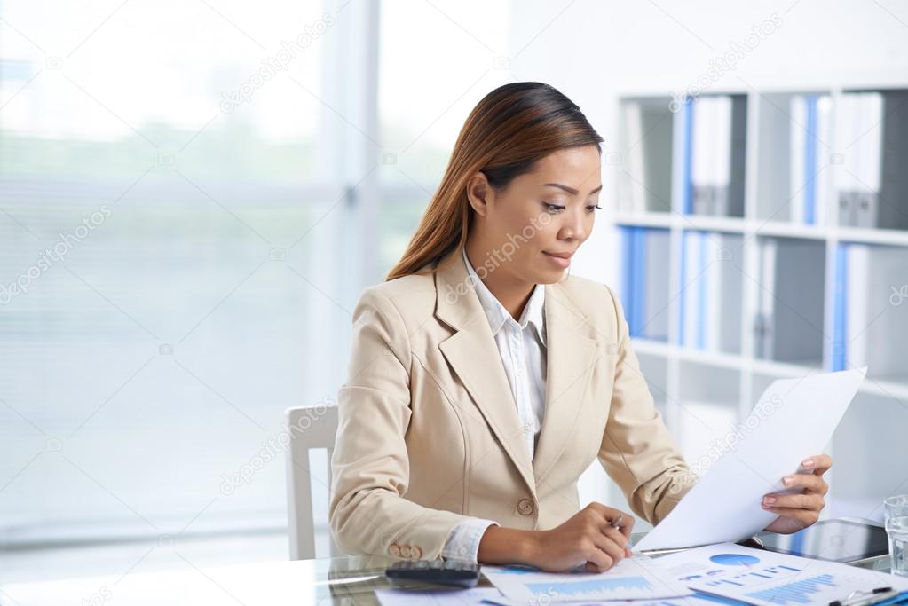 business lady working with papers