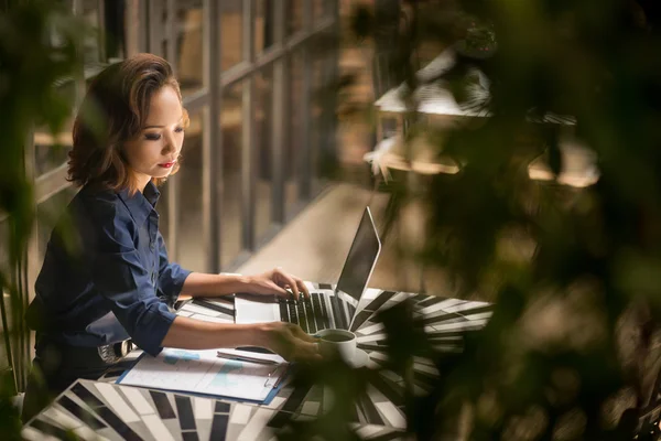 Femme d'affaires travaillant sur ordinateur portable — Photo