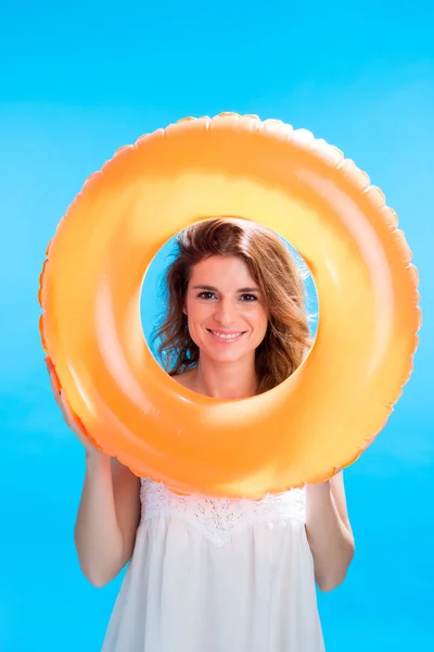 Woman posing with rubber ring — Stock Photo, Image
