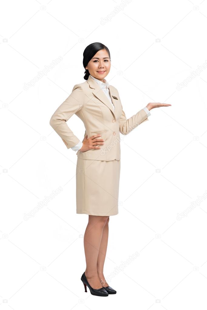 Asian female presenting new product