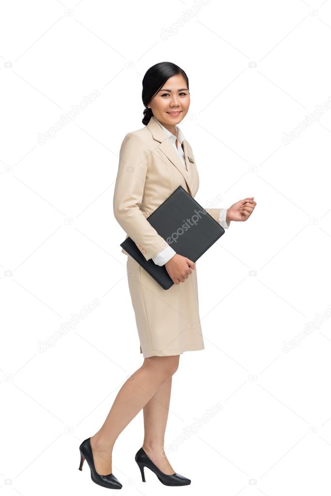 Asian female interpreter going to work