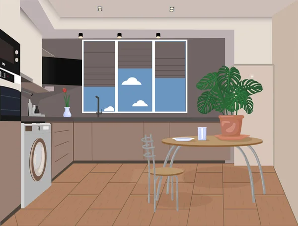 Kitchen Interior Three Dimensional Vector Graphics — Stock Vector