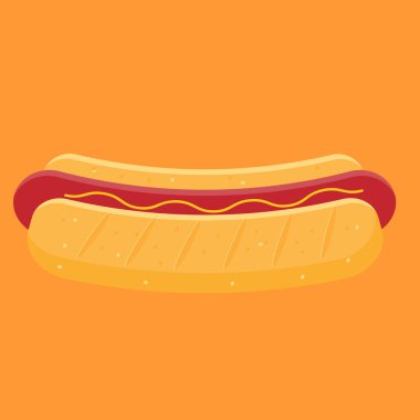 Düz stil vektör grafikleri sosisli sandviç montajında hot dog illüstrasyonu