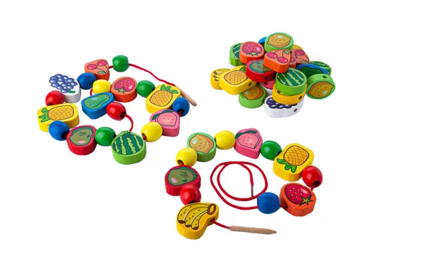 Kinderkralen Aan Een Touwtje Houten Bouwset Educatief Speelgoed Montessori Witte — Stockfoto