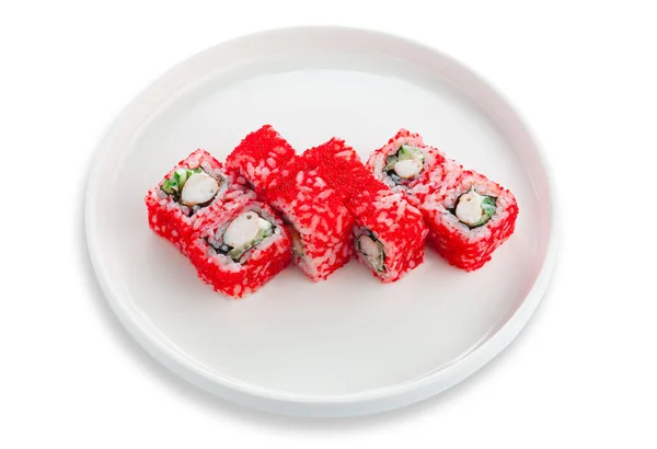 California Sushi Roll Aux Crevettes Fromage Crème Caviar Sur Une — Photo