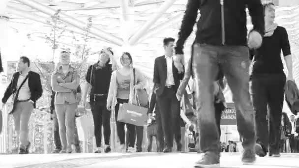 Salone del Mobile girişinde insanlar — Stok video