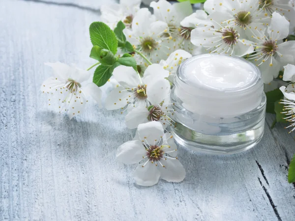 Natual facial cream with spring blossom — Stock Photo, Image