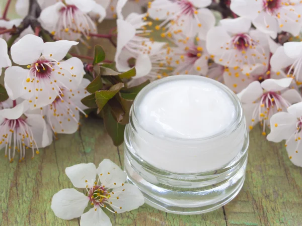 Crema facial natual con flor de primavera — Foto de Stock