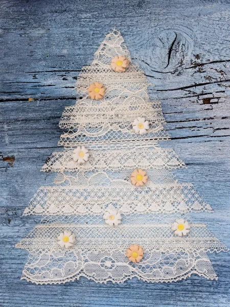 Beautiful conceptual Xmas tree made of white lace — Stock Photo, Image