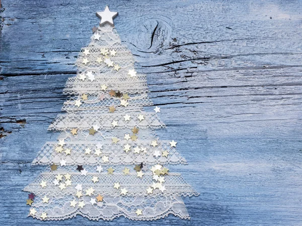 Beautiful conceptual Xmas tree made of white lace — Stock Photo, Image