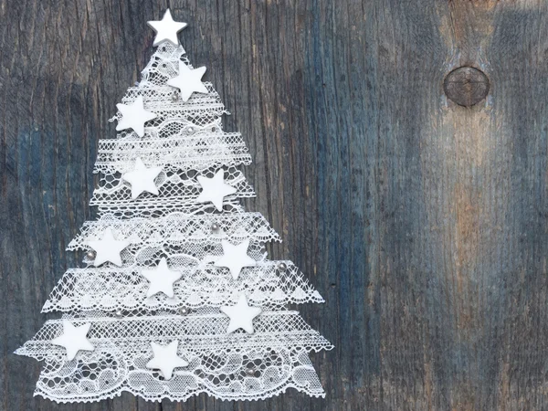 Beautiful conceptual Xmas tree made of white lace — Stock Photo, Image