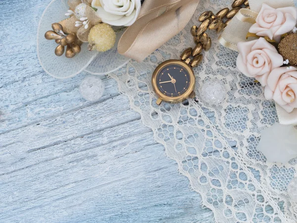 Old female clock on the lace — Stock Photo, Image