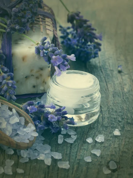 Creme facial com lavanda — Fotografia de Stock