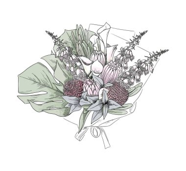 Çiçek aranjmanı, el çizimi çizimi, vektör çizimi. 