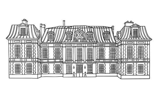 Ilustración vectorial con mansión de estilo. Edificio histórico con techo estilo Mansard — Vector de stock