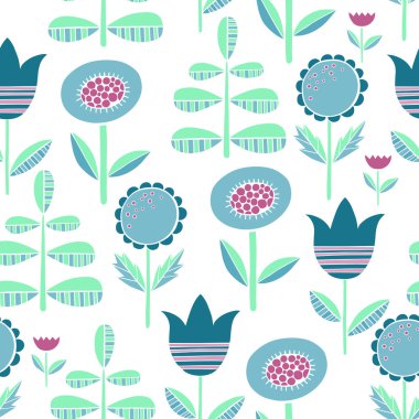 Güzel renkli çiçekler hazır, vektör seamless modeli.