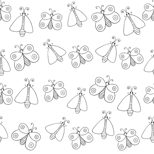 Carino cartone animato farfalle monocromatiche. Modello senza soluzione di continuità vettoriale . — Vettoriale Stock