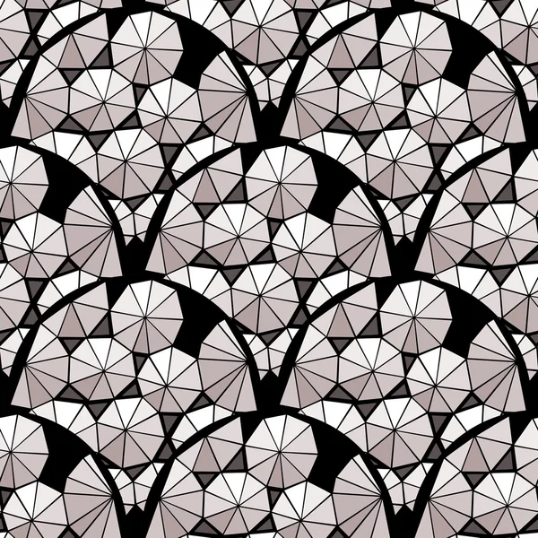 Abstract triangles in round. Monochrome vector seamless pattern. — Stock Vector